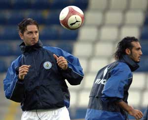 Members of San Marino soccer team practice in Liberec, Czech Republic, October 6, 2006. [© AP Images]
