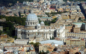Aerial view of the Vatican with St. Peter's Basilica, 2003. [© AP Images]