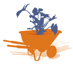 Icon of a wheelbarrow carrying plants