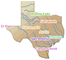 Map of Texas with USGS offices.