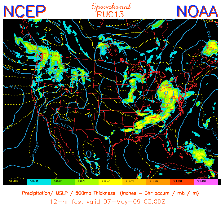 Precip/MSLP/1000-500 thick - 12h fcst