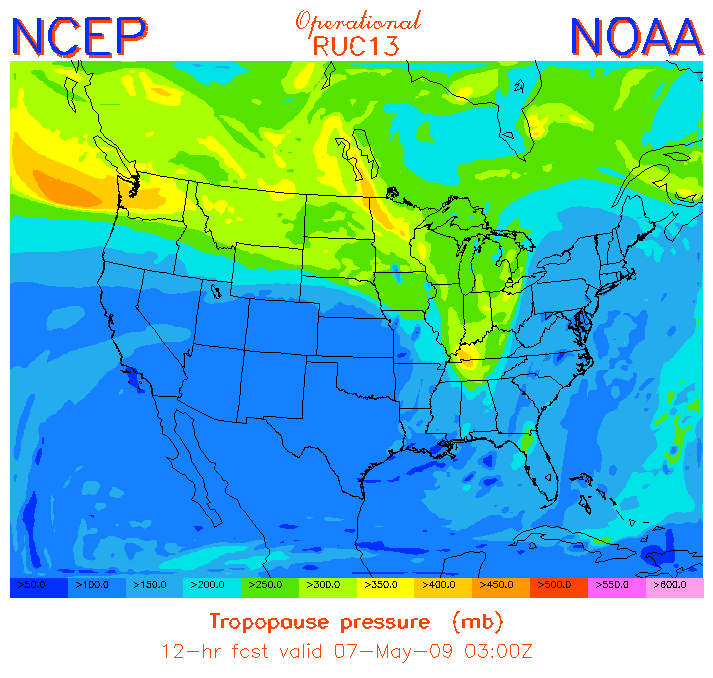 Tropopause Pressure - 12h fcst
