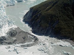 Photo of Hubbard Glacier terminus June 14, 2002 (click on image for enlargements 750 KB).