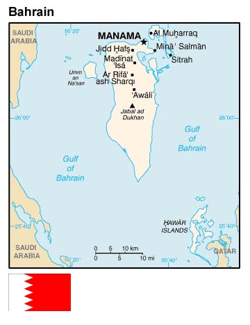 Country map and flag of Bahrain