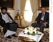 Turkish PM Tayyip Erdogan and Moqtada al-Sadr prior to meeting in Ankara, 01 May 2009