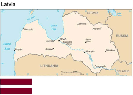Latvia:  Map and flag