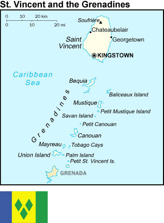Map and flag of Saint Vincent and the Grenadines.