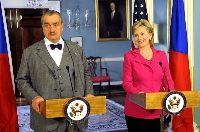 Date: 02/10/2009 Description: Secretary of State Hillary Clinton with His Excellency Karel Schwarzenberg, Minister of Foreign Affairs of the Czech Republic in the Treaty Room at the State Department. State Dept Photo