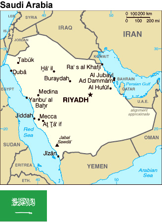 Country Map and Flag of Saudi Arabia