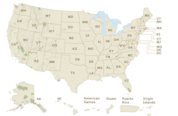 U.S. map with clickable links to park event information