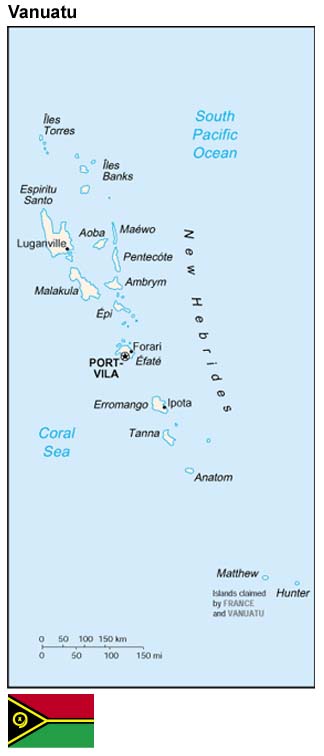 Map and flag of Vanuatu