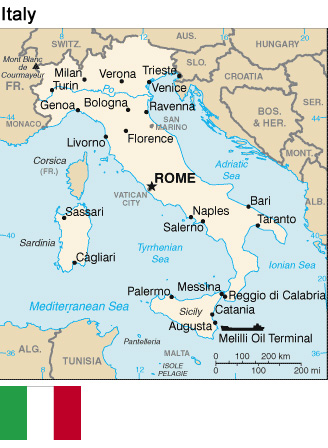 Italy:  Map and flag