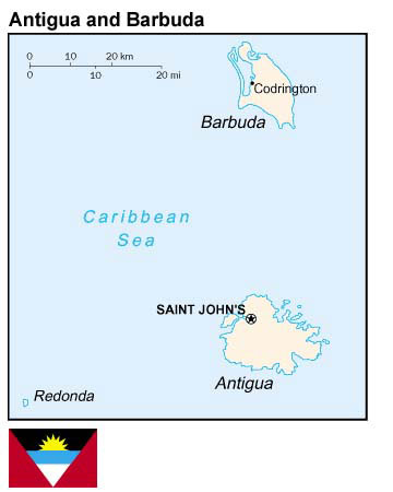 Map and flag of Antigua and Barbuda.