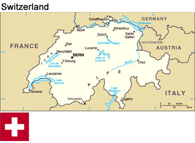 Country map and flag of Switzerland