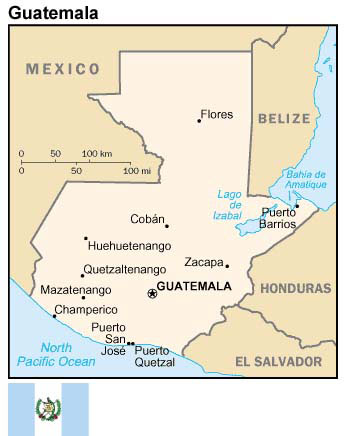 Map and flag of Guatemala.