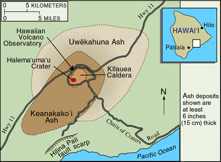 Map of Kilauea ash deposits
