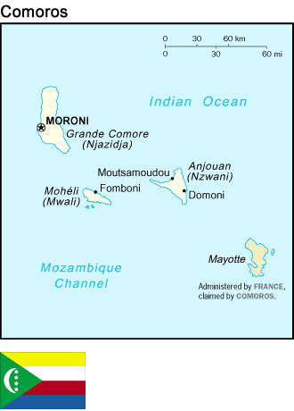 Country Map and Flag of Comoros