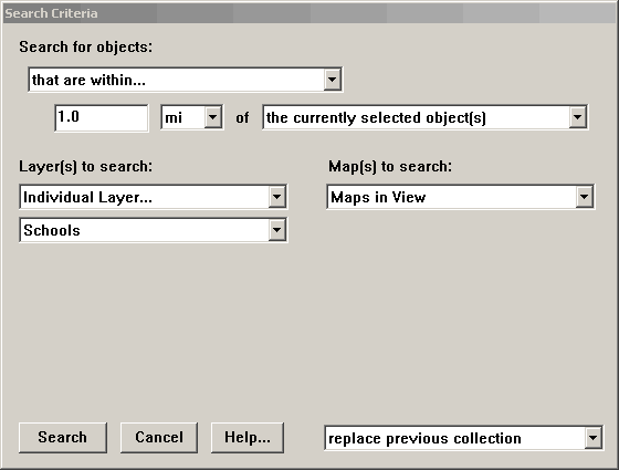 Search Criteria dialogue box