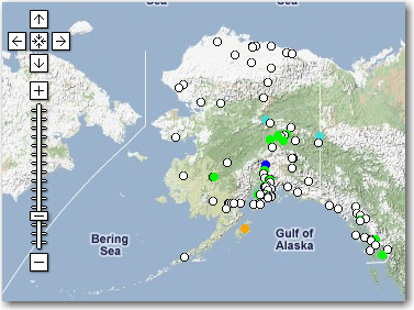 Example of Google Map showing current streamflow conditions.