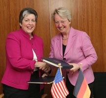 Signing ceremony with Secretary Napolitano and Annette Schavan, the German Minister of Science and Education