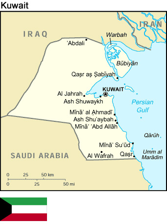 Country Map and Flag of Kuwait