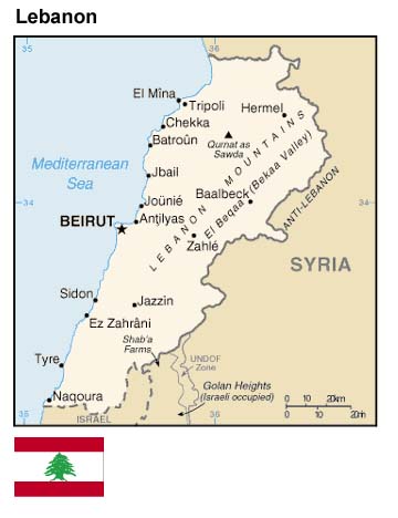 Country map and flag of Lebanon