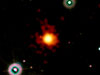 This image merges data from Swift's Ultraviolet Optical, blue and green, and X Ray, orange and red, telescopes.