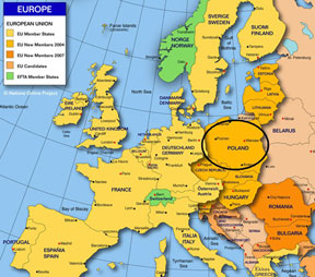 Map Showing Poland’s Position in Europe