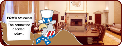 Picture of eagle in Board of Governors Board room holding FOMC announcement.