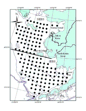 Proximate location for stations sampled during the U.S. Bering-Aleutian Salmon International Survey during 2002-06