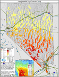 Thumbnail image of 3%-slope NREL map of concentrating solar power prospects in Nevada, with index highlighting direct-normal solar radiation, transmission lines, and power plants.