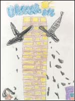 A child's illustration of the World Trade Center Attacks.