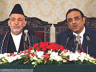 Pakistan's Pres. Zardari & Afghan Pres. Karzai in Islamabad (9/09/08).