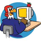 Peter the Mint Eagle using the computer