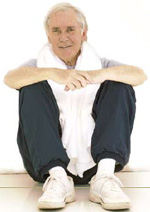 Photo of an elderly man relaxing after exercising