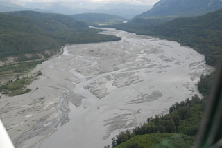 Aerial view of Matanuska River upstream from Kings River. Photo by J. Curran, USGS, August 14, 2007