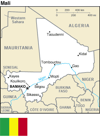 Country Map and flag of Mali