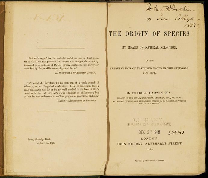 Title page of Origin of Species