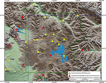 map of GPS stations at Yellowstone