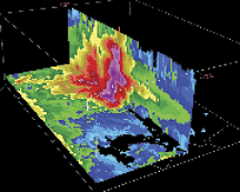 This radar reflectivity image shows the result of how the mosaic system combines individual radar data onto a common 3-D grid.