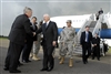 Defense Secretary Robert M. Gates receives a greeting upon his arrival in Texarkana, Texas, May 2, 2008.