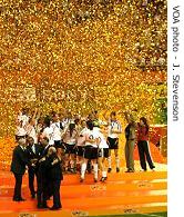Colorful celebration of Germany's Woman's World Cup victory, 30 Sep 2007