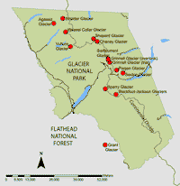 Map of glacier repeat photography locations