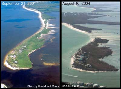 Captiva Island in 2001 after Tropical Storm Gabrielle and in 2004 after Hurricane Charley.