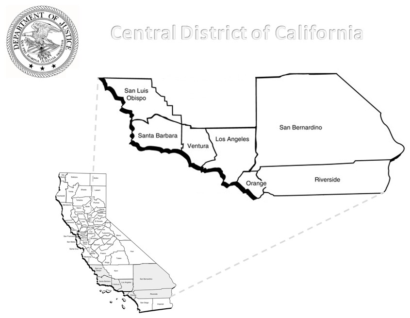 Map of California.  CDCA is made up of the seven counties - Los Angeles, Orange, Riverside, San Bernardino, San Luis Obispo, Santa Barbara, and Ventura
