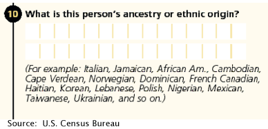 Graphic of the census 2000 questionnaire on ancestry