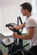 Man using exercise equipment