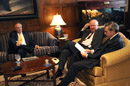 Department of Commerce Secretary Carlos Gutierrez (r) with former Dep Sec Samuel Bodman (center) and Former Secretary of Commerce Evans in the Secretary's office.