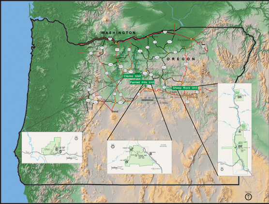 Image of a map of Oregon and the units of the monument.