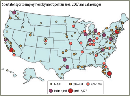 Spectator sports employment by metropolitan area, 2007 annual averages